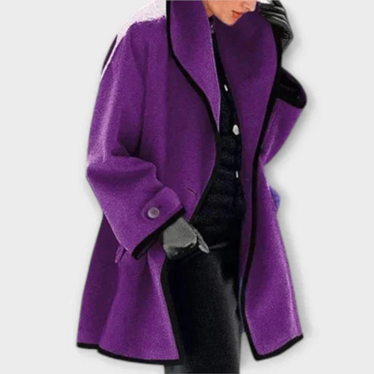 Women's Winter Coat | A-Line With Contrast Trim & Buttons