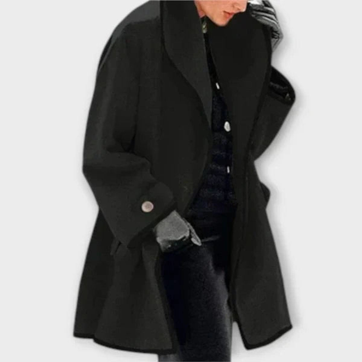 Women's Winter Coat | A-Line With Contrast Trim & Buttons