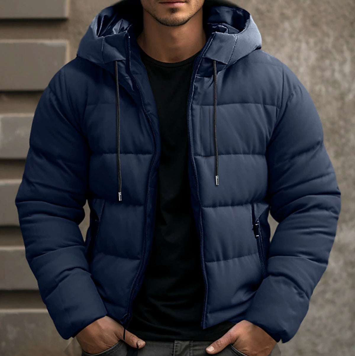 Men's Quilted Winter Jacket | Drawstring Hood