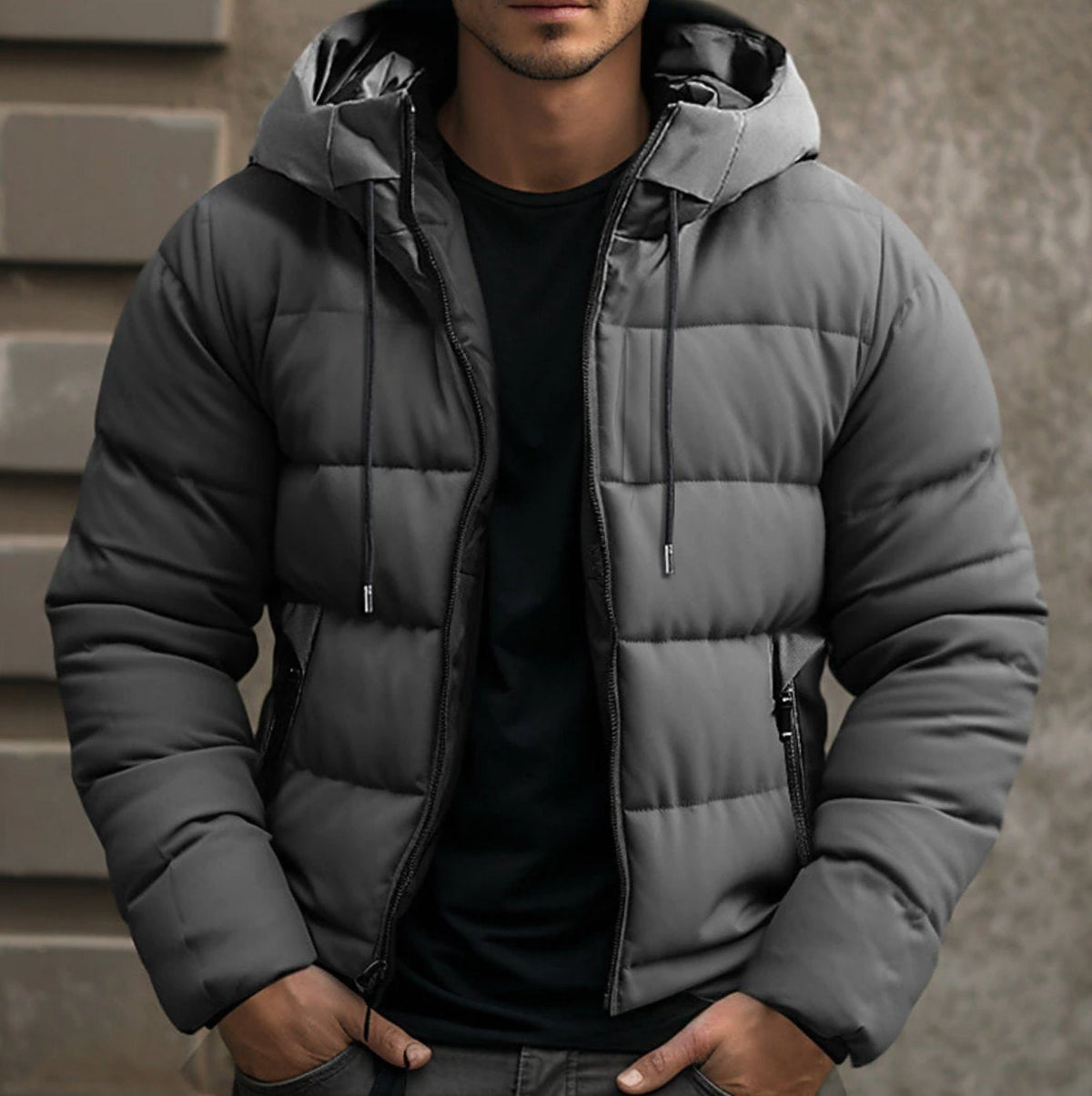 Men's Quilted Winter Jacket | Drawstring Hood