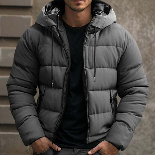 Men's Quilted Winter Jacket | Drawstring Hood