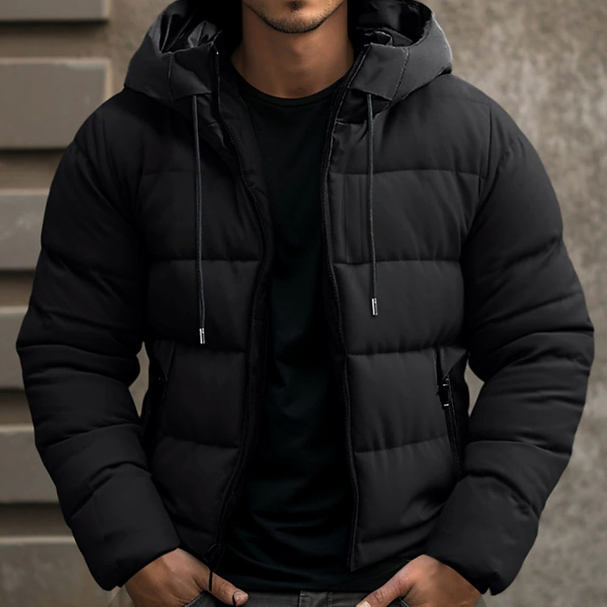Men's Quilted Winter Jacket | Drawstring Hood