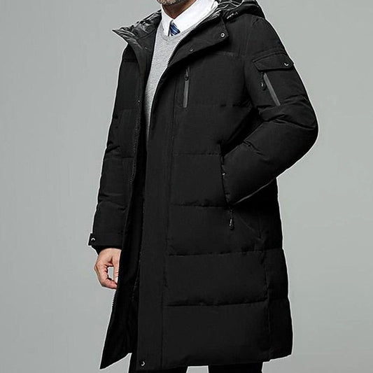Men's Long Puffer Jacket | Lined With Adjustable Hood