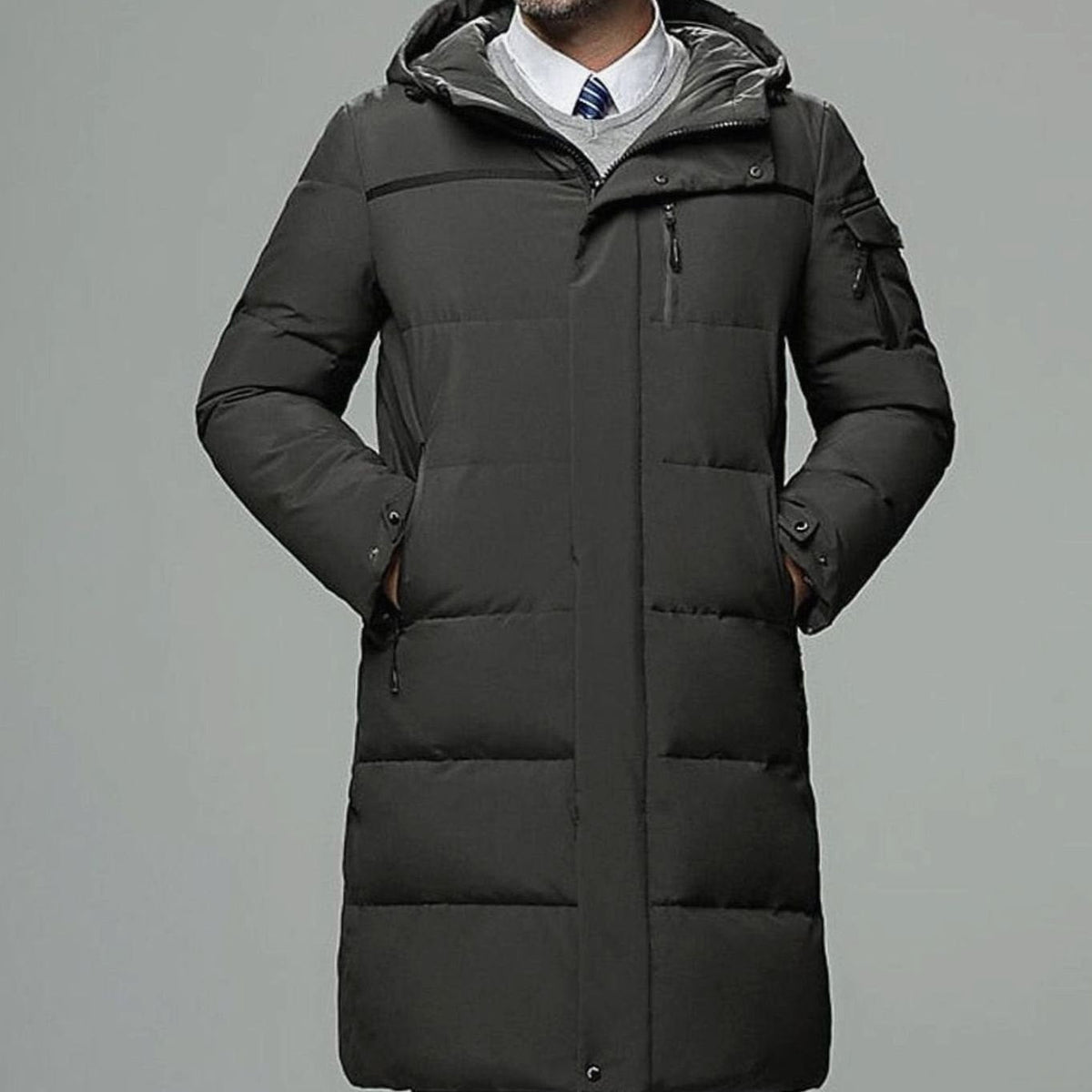 Men's Long Puffer Jacket | Lined With Adjustable Hood