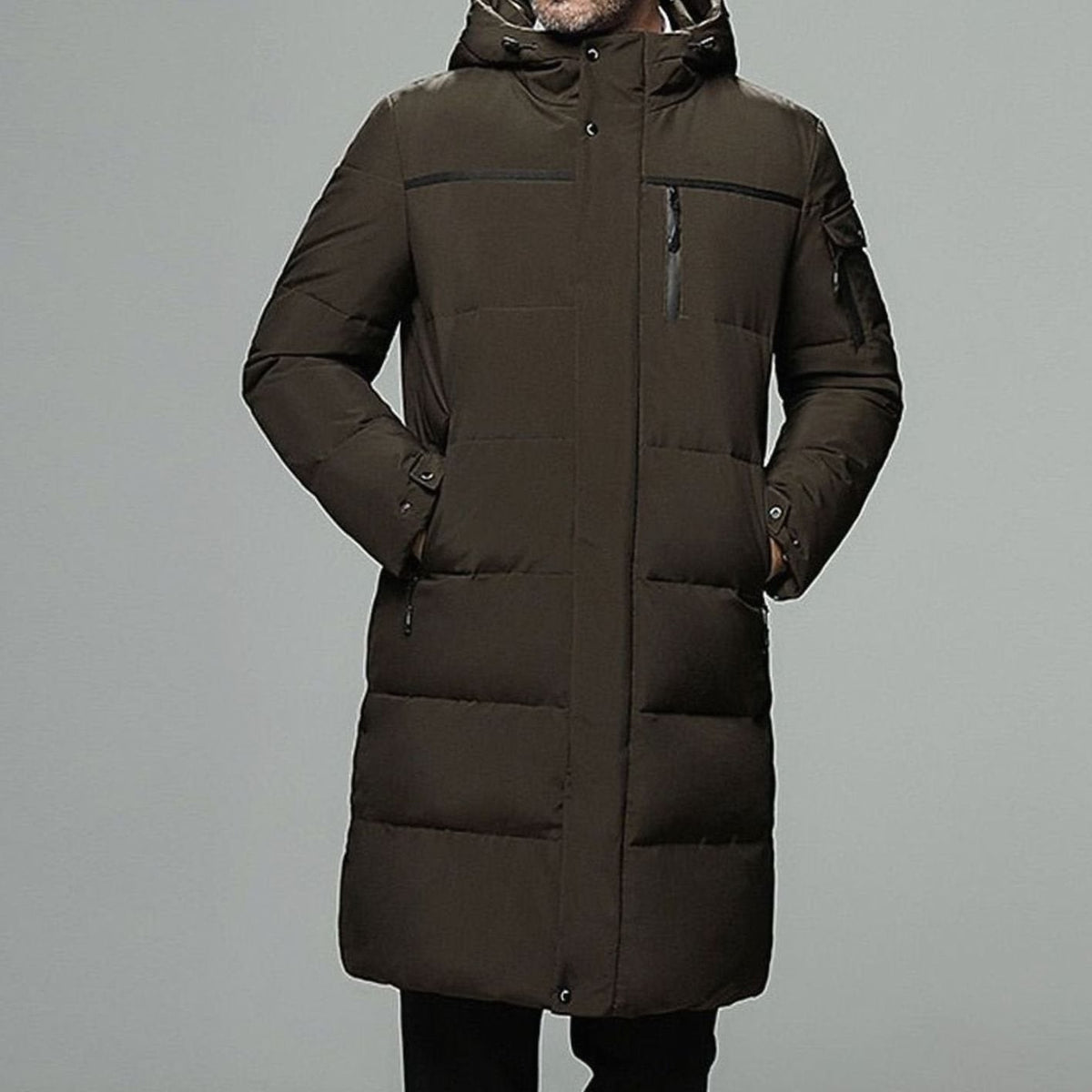 Men's Long Puffer Jacket | Lined With Adjustable Hood