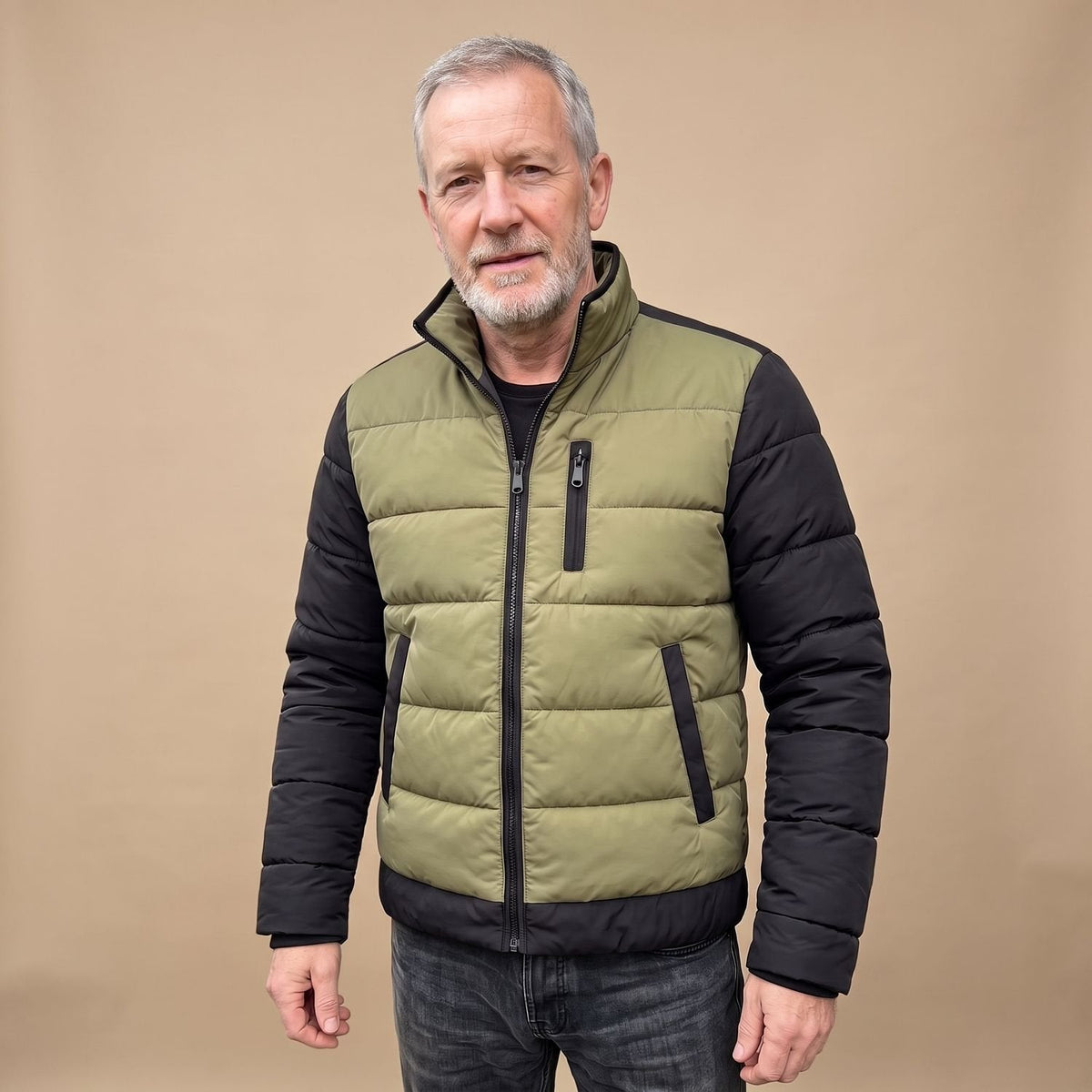 Men's Puffer Jacket | Lightweight Two-Tone Without Hood