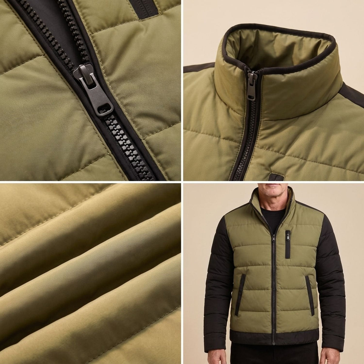 Men's Puffer Jacket | Lightweight Two-Tone Without Hood