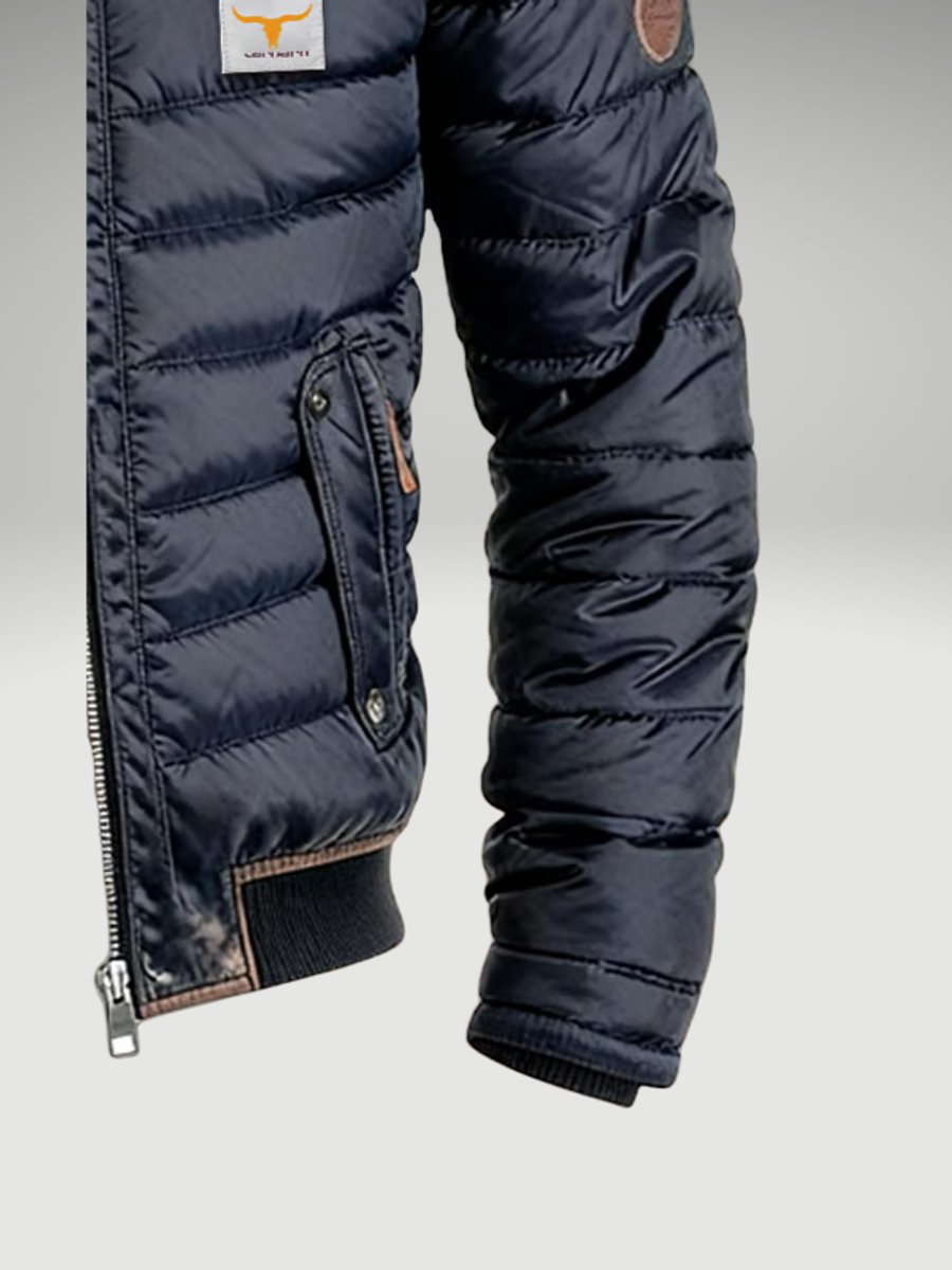 Men's Navy Quilted Puffer Jacket | Stand Collar Winter Coat