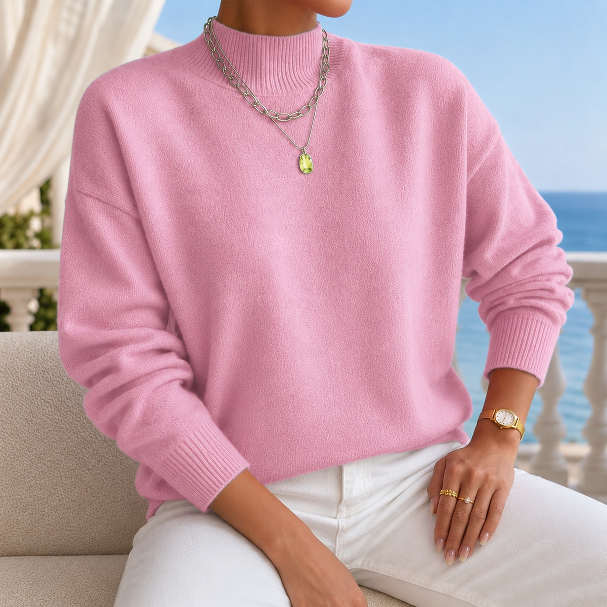 Women's Mock Neck Knit Jumper | Ribbed Relaxed Fit | Cosima