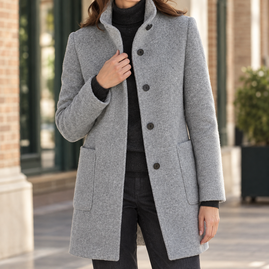 Women's Wool Blend Coat | Stand Collar | Ashley-Skye