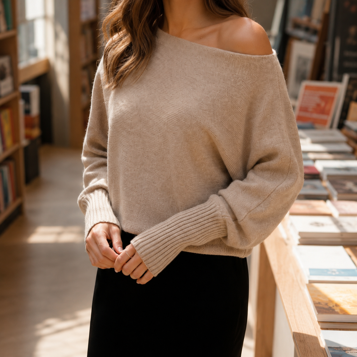 Women's Off-Shoulder Jumper | Fine Knit | Fleur