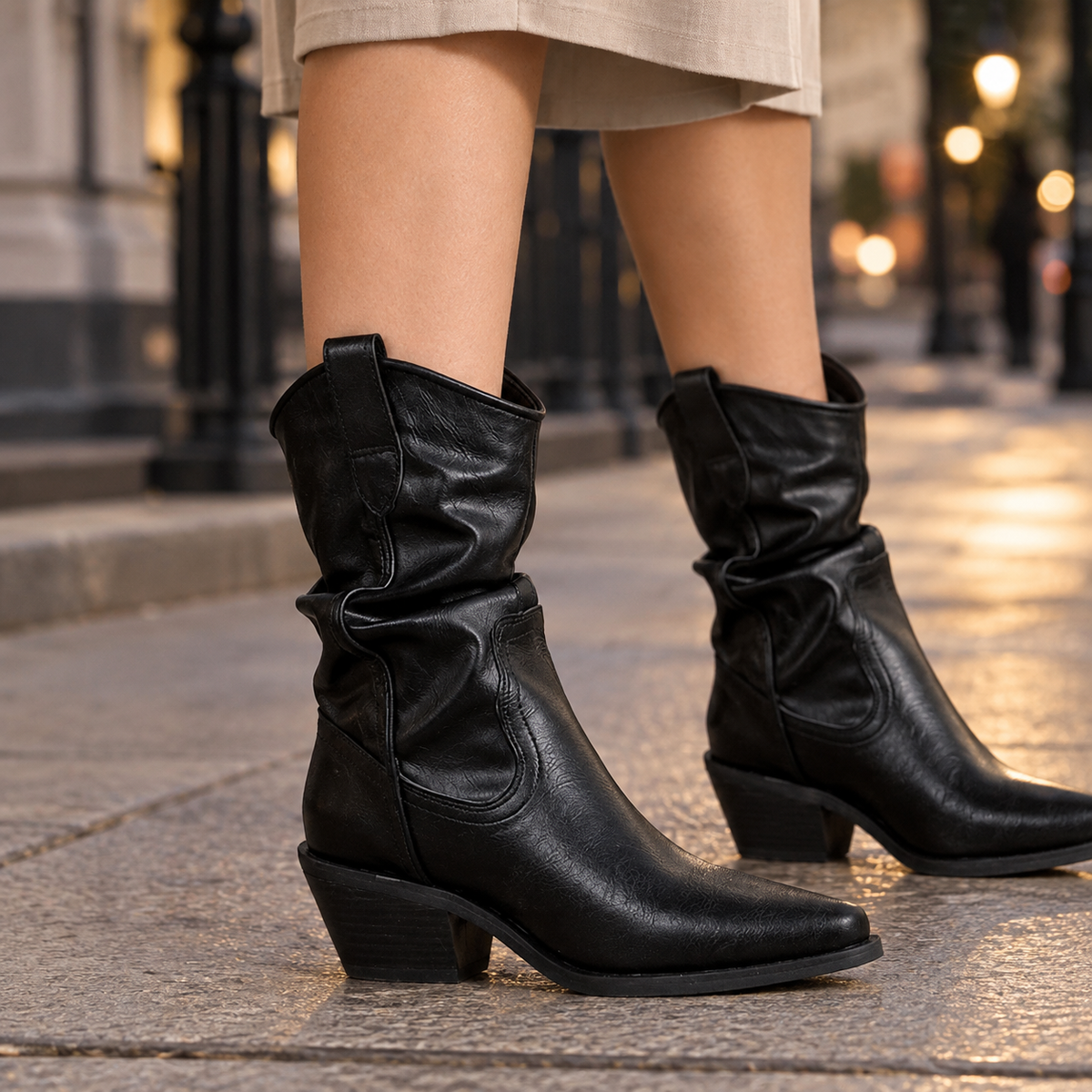 Women's Ruched Ankle Boots | Pointed Toe Chunky Block Heel