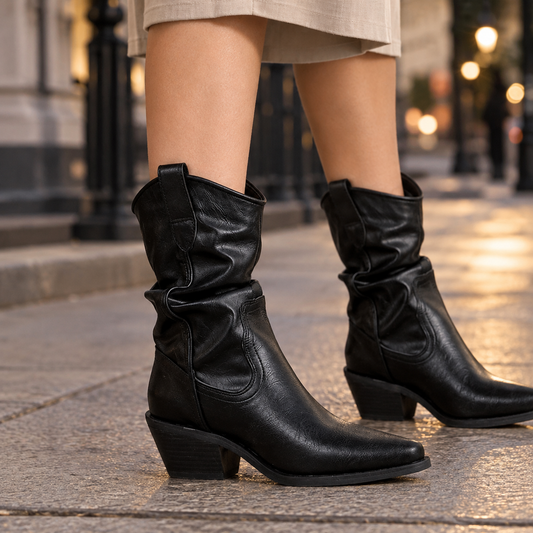 Women's Ruched Ankle Boots | Pointed Toe Chunky Block Heel