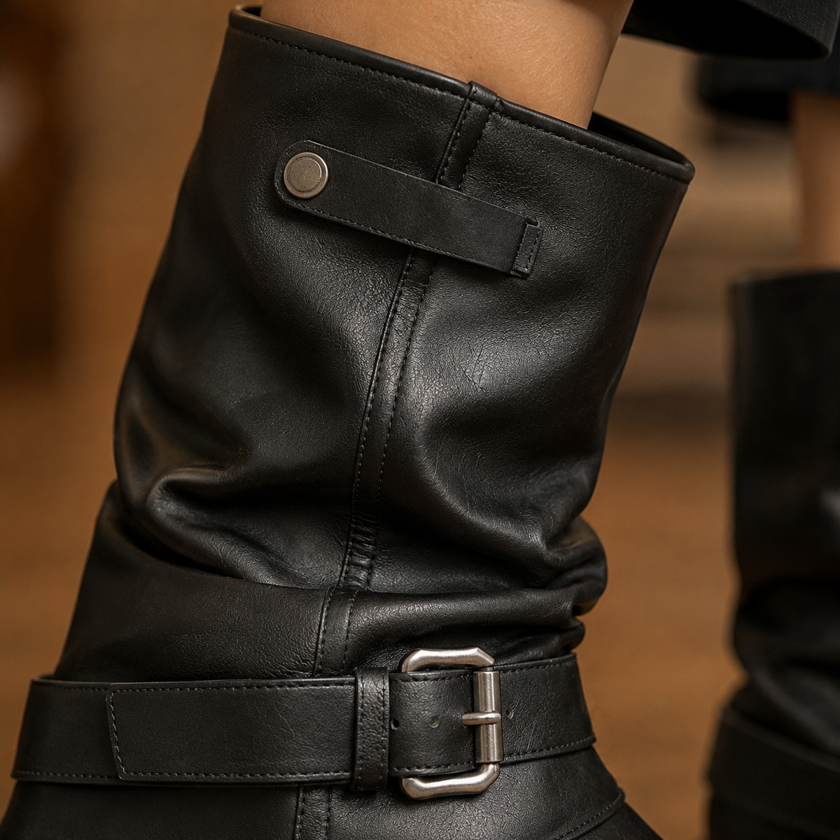 Women's Buckle Ankle Boots | Leather-Look Low Heel | Cesena