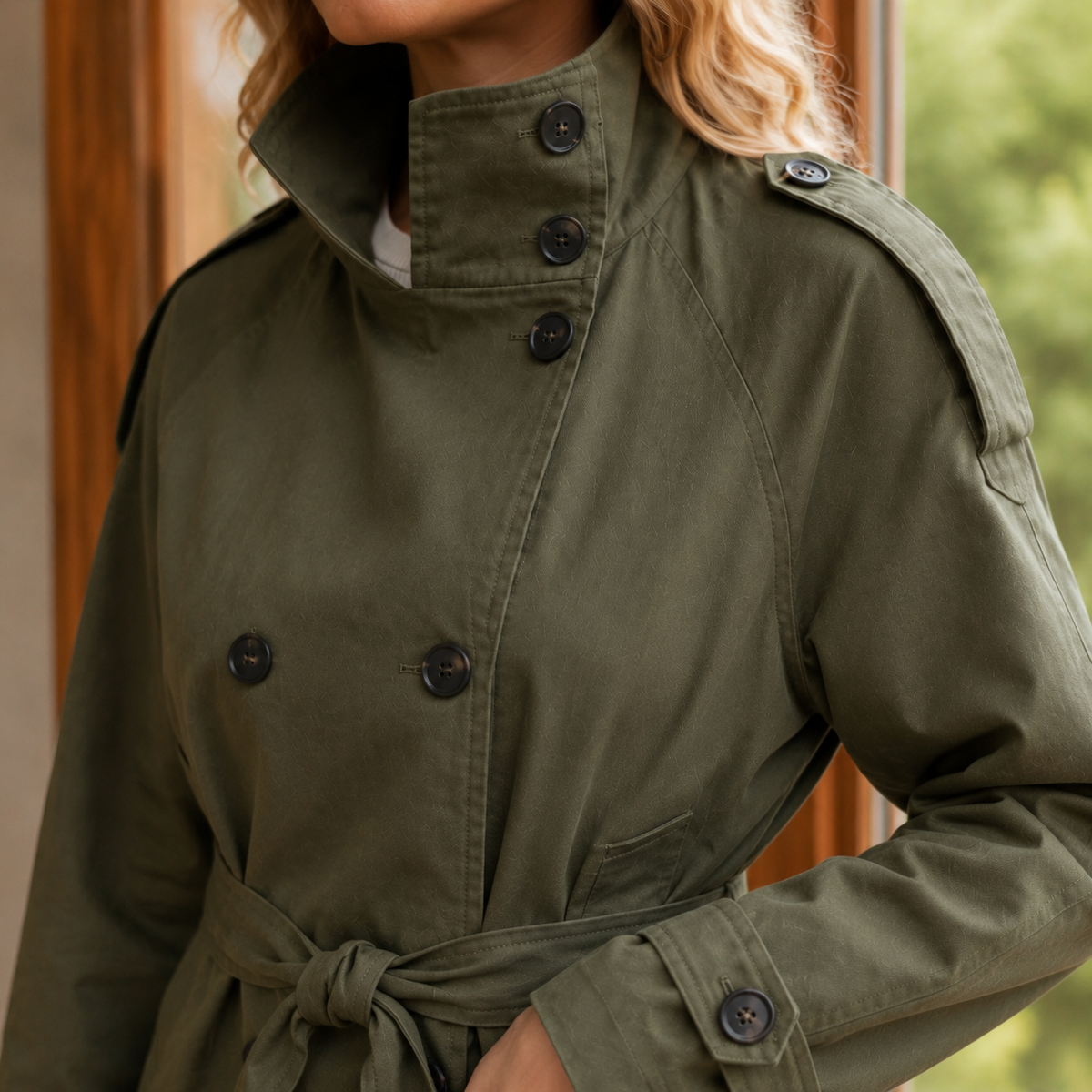 Women's Belted Trench Jacket | Double-Breasted | Laurel-Hope