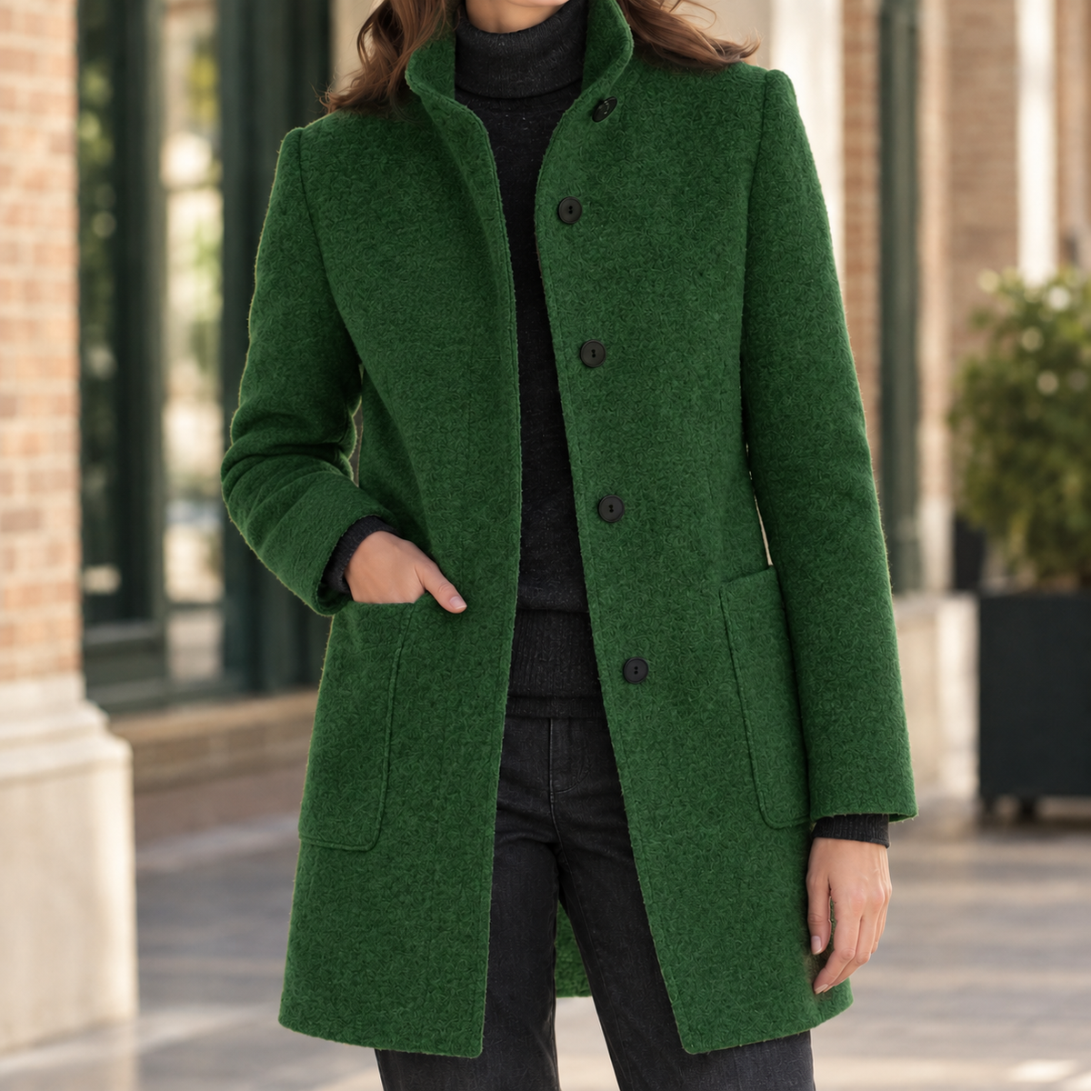 Women's Wool Blend Coat | Stand Collar | Ashley-Skye