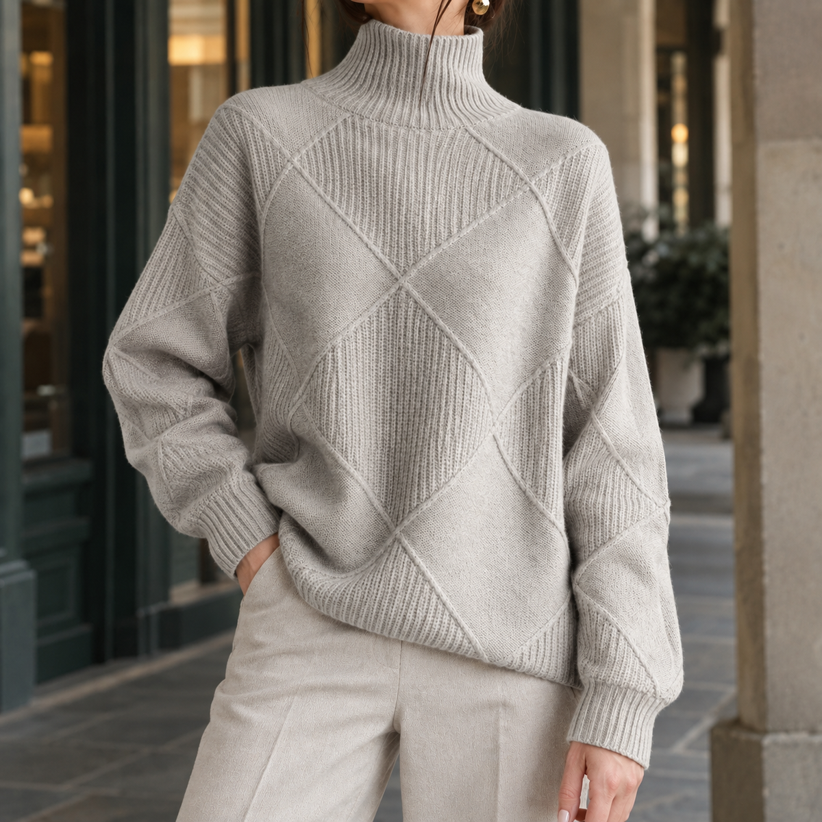 Women's Textured Roll Neck Jumper | Ribbed Knit | Scarlett