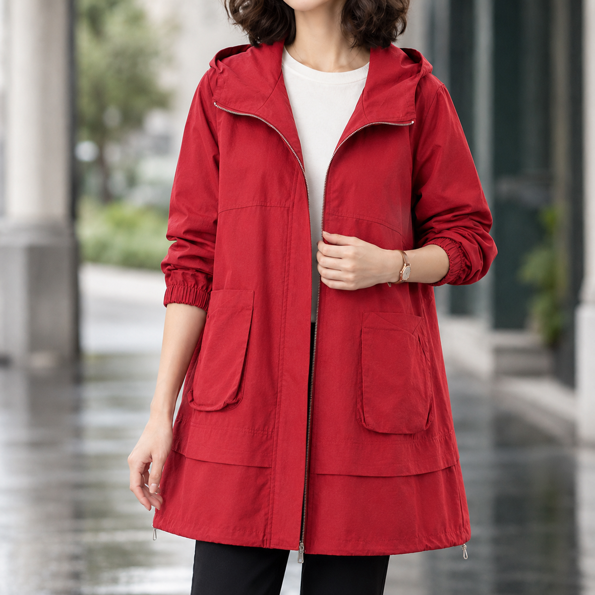 Women's Hooded Coat | Oversized Patch Pockets | Paloma-Rose