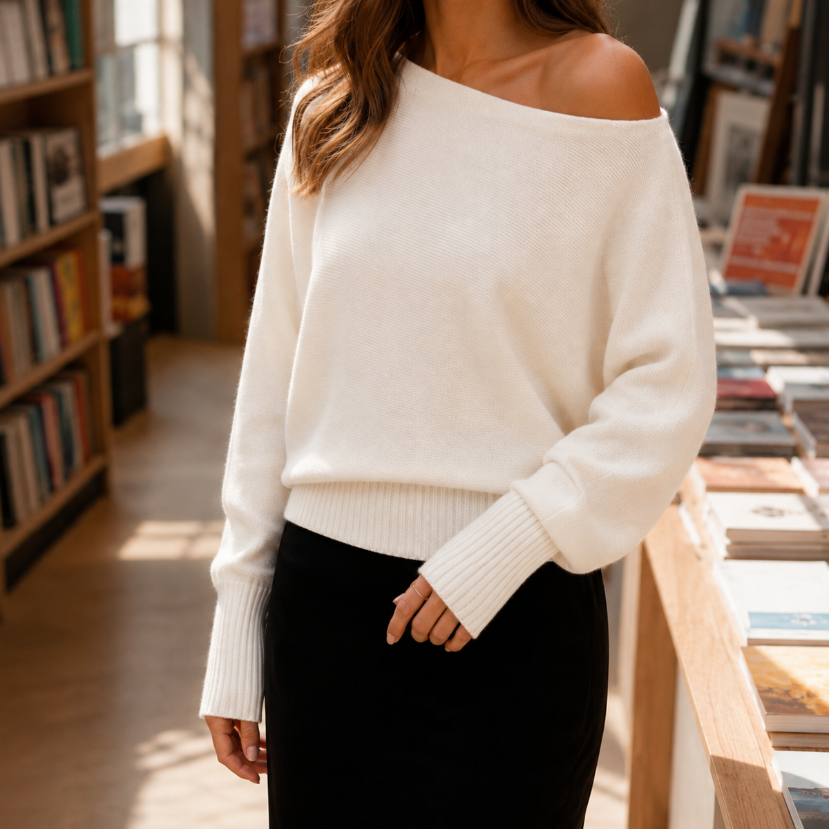 Women's Off-Shoulder Jumper | Fine Knit | Fleur