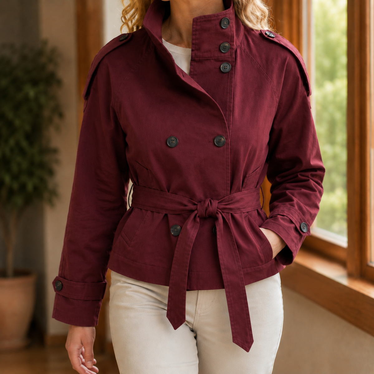 Women's Belted Trench Jacket | Double-Breasted | Laurel-Hope