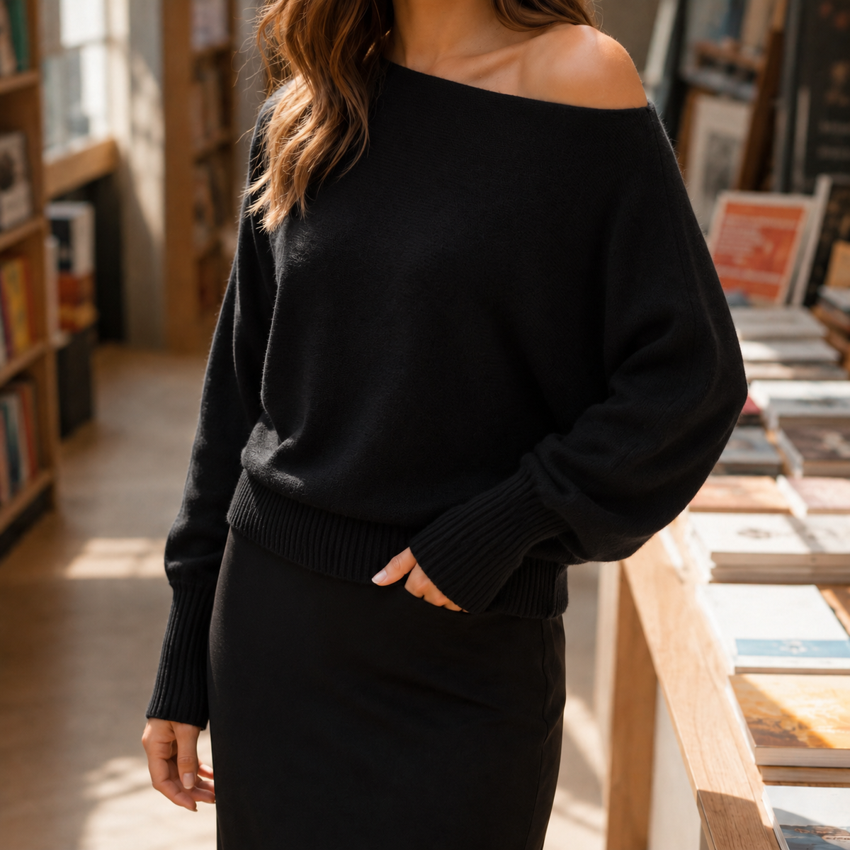 Women's Off-Shoulder Jumper | Fine Knit | Fleur