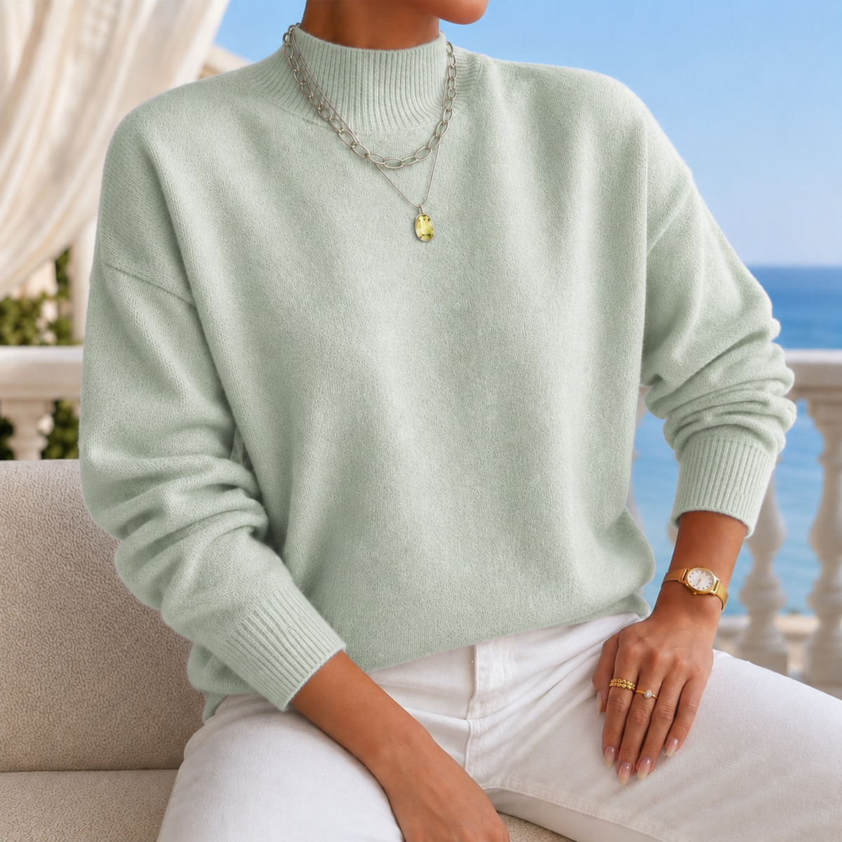 Women's Mock Neck Knit Jumper | Ribbed Relaxed Fit | Cosima