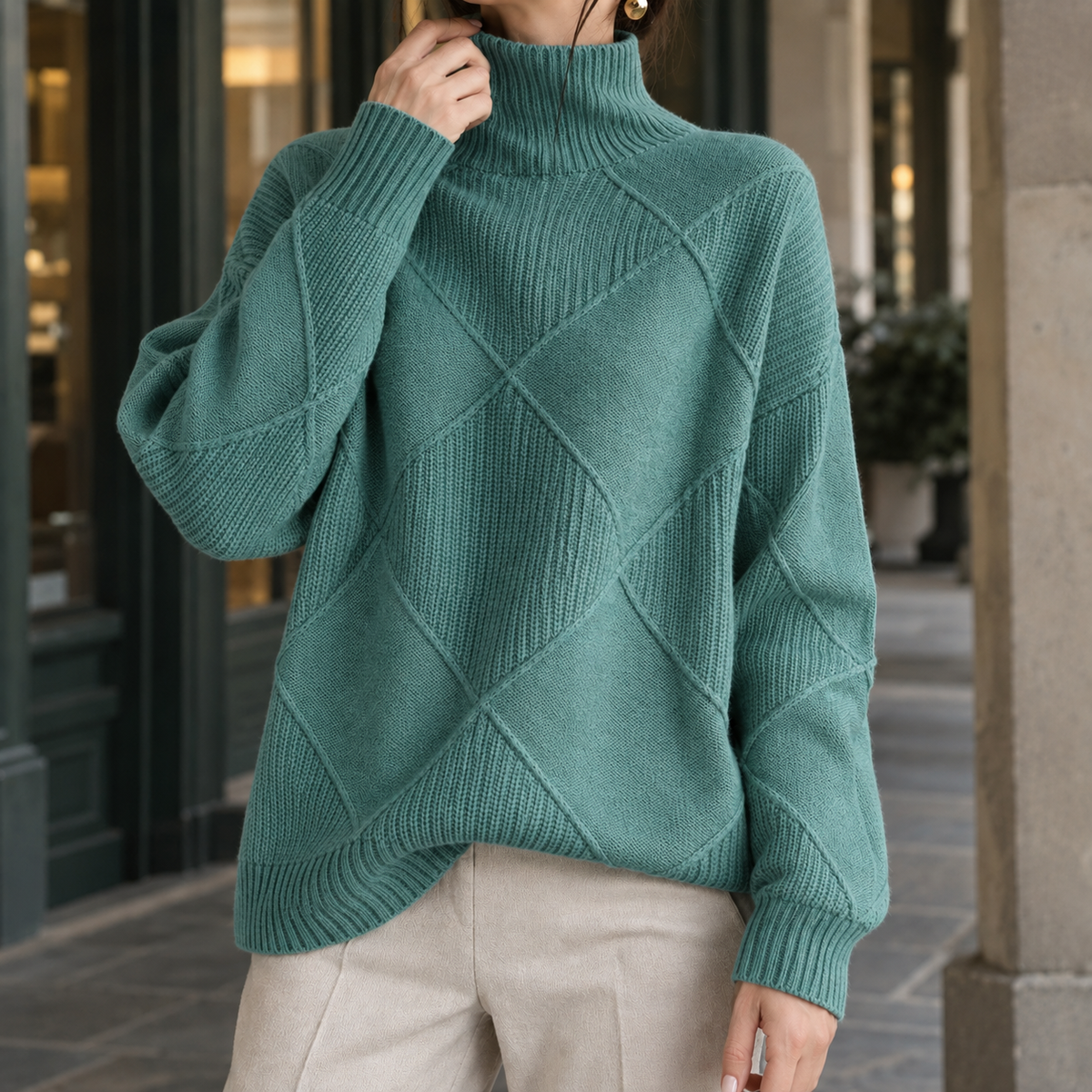 Women's Textured Roll Neck Jumper | Ribbed Knit | Scarlett