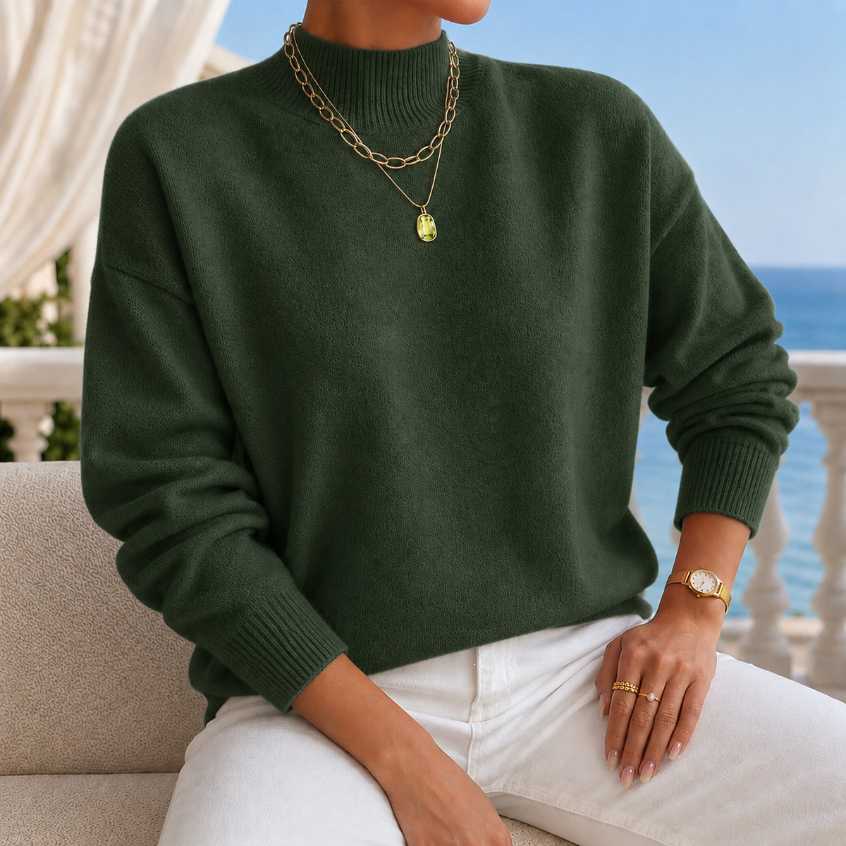 Women's Mock Neck Knit Jumper | Ribbed Relaxed Fit | Cosima