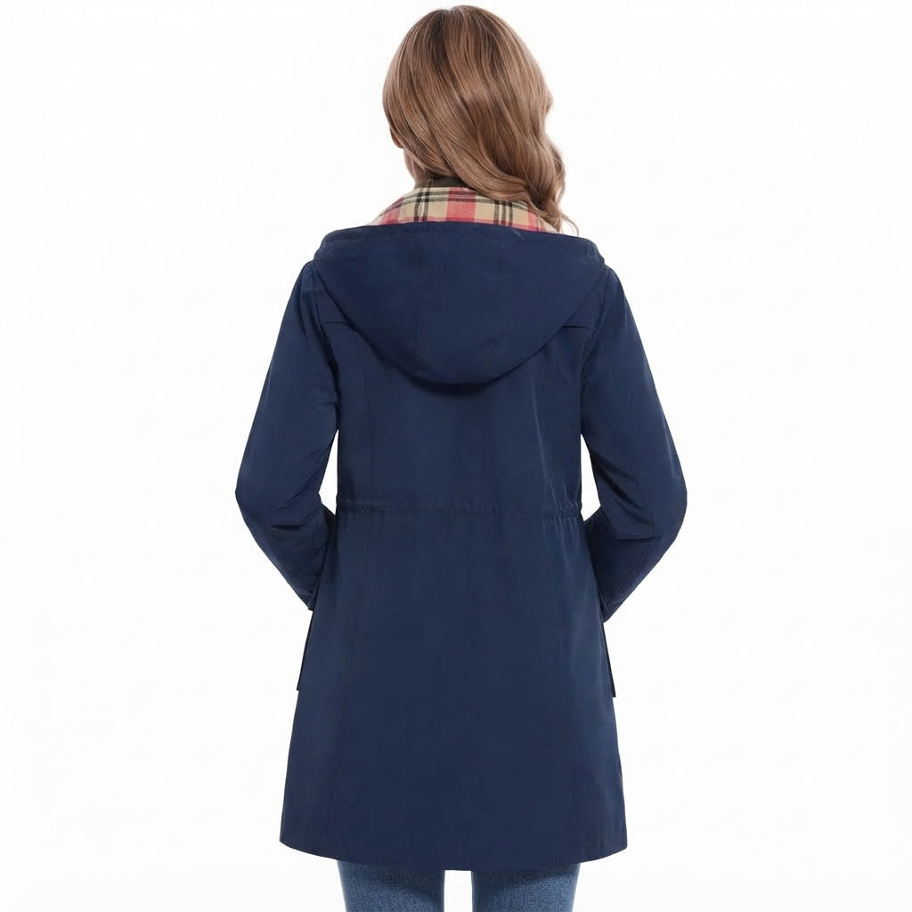 Women's Waterproof Hooded Coat | Checked Fleece-Lined Raincoat
