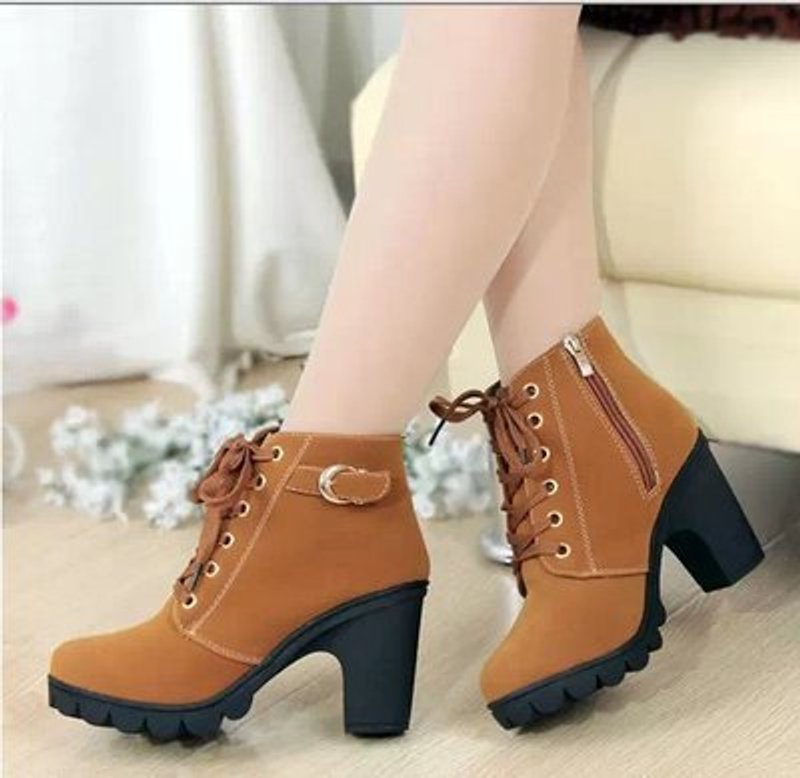 Women's Lace-Up Ankle Boots | Suede-Look Block Heel