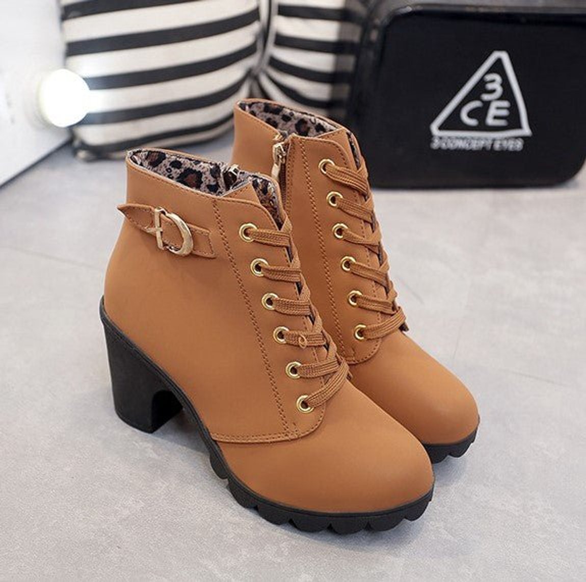 Women's Lace-Up Ankle Boots | Suede-Look Block Heel