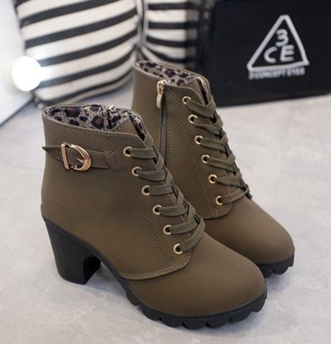 Women's Lace-Up Ankle Boots | Suede-Look Block Heel