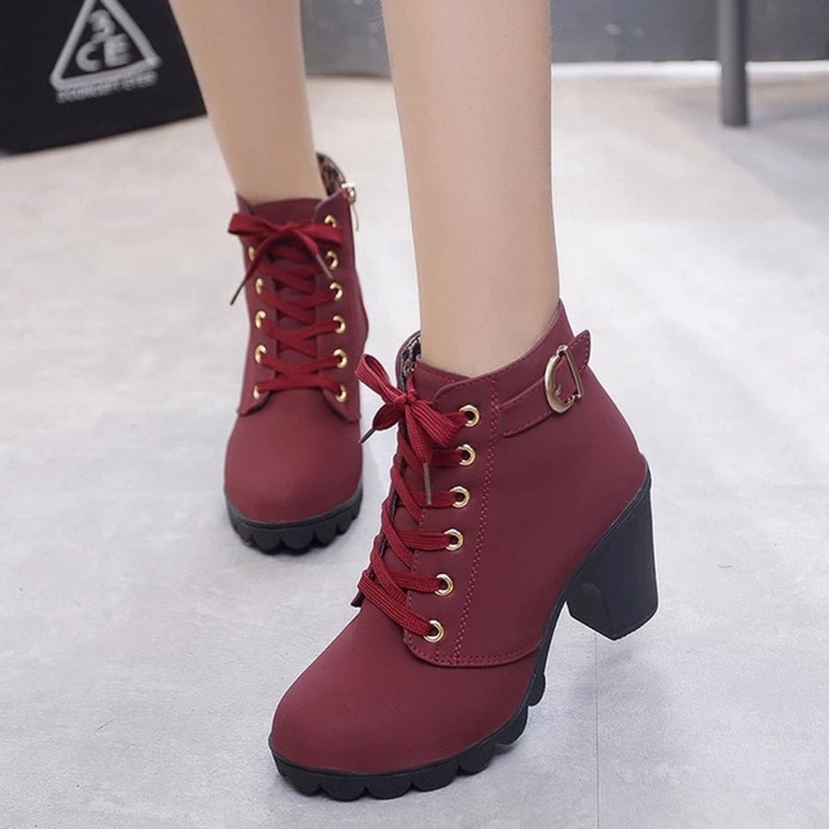 Women's Lace-Up Ankle Boots | Suede-Look Block Heel