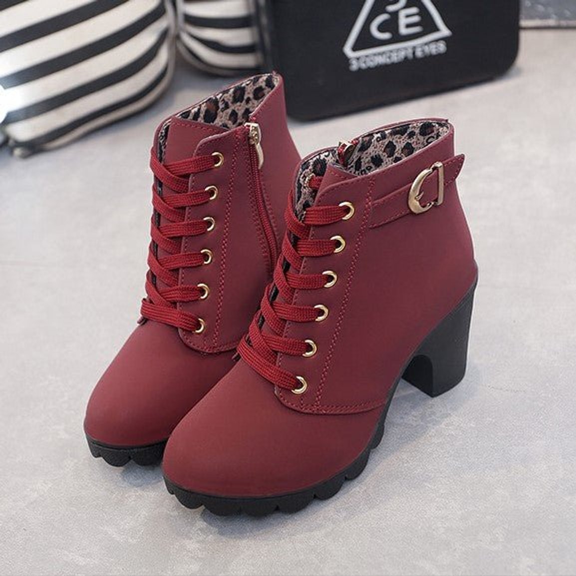 Women's Lace-Up Ankle Boots | Suede-Look Block Heel