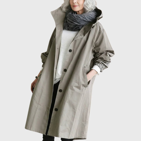 Women's Hooded Trench Coat | Waterproof Knee-Length Relaxed Fit